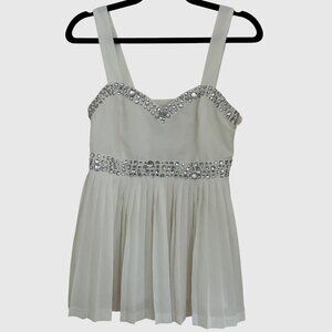 Seductions Women's Y2K Pleated Peplum Top w/ Jewel Detailing - White - US M